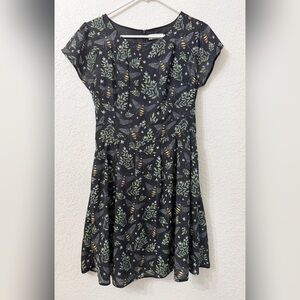 LA Soul - Black Floral & Bee Print Fit-and-Flare Dress - S